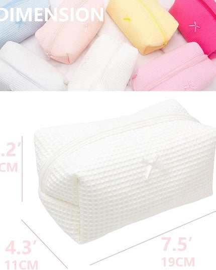 PAZIMIIK Cozy Makeup Bag Travel Cosmetic Bag for Women Soft Toiletry Bag Aesthetic Makeup Organizer Portable Large Zipper Pouch for Skincare Beauty Accessories Brushes Waffle Check Cream White