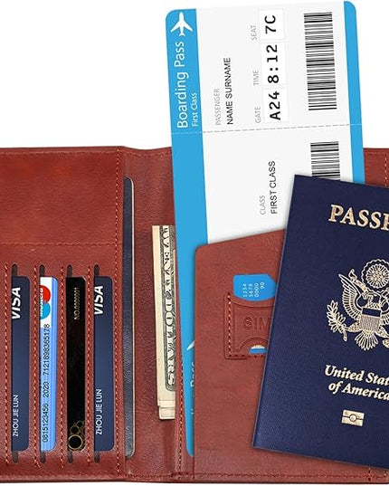 Passport Holder for Travel Essentials, Passport Wallet Cover Card holder Case for Travel Must Haves Accessories, Passport Book Holders for Women and Men, Dark Brown