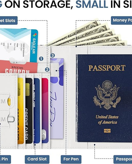 Passport Holder for Travel Essentials, RFID Blocking Leather Cover Wallet with Magnetic Closure, Aesthetic & Cute Passport Book Case for Women and Men - Blueflower