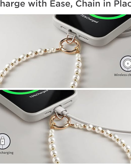 Phone Charm for Women, Anti-Theft Phone Wrist Strap, Hands-Free & Beaded Chain, Detachable Lanyard with Tether Tab