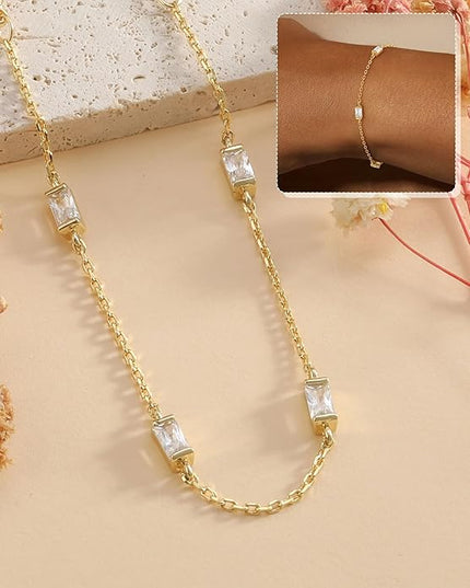 FUNEIA Dainty Silver Gold Bracelets for Women Trendy Non Tarnish 14K Gold Plated Waterproof Diamond Bracelets Cute Stackable Heart Butterfly Clover Cross Evil Eye Charm Bracelet Stack Jewelry Gifts
