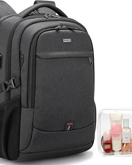 DUSLANG 17 Inch Laptop Backpack for Travel Water Resistant College Backpack for Men/Women Laptop Bag with USB Charging Port and clear Cosmetic Toiletry Bag, Black