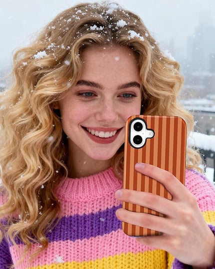 Magnetic for iPhone 17 Case Cute Stripes Phone Case, Shockproof Slim TPU and Hard PC Protective Phone Cover Compatible with MagSafe Designed for Women Girls, Deep Brown