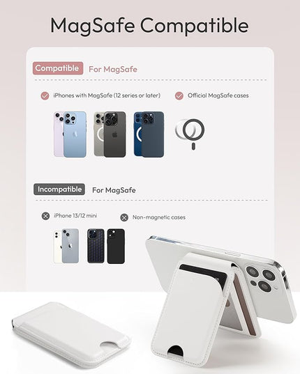Magnetic Card Holder, White 3-Slots Slim Magnetic Wallet for iPhone with RFID Blocking, Adjustable iPhone Wallet Stand for iPhone 17/16/15/14/13/12/ Series, Not for iPhone 13 / 12mini
