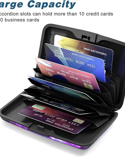 Atufsuat Credit Card Holder, Mini Aluminum Card Wallet RFID Blocking Slim Metal Hard Card Case for Women Men, Galaxy