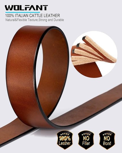 WOLFANT Thicken Full Grain Heavy Duty Belts for Men,100% Italian Real Solid Leather
