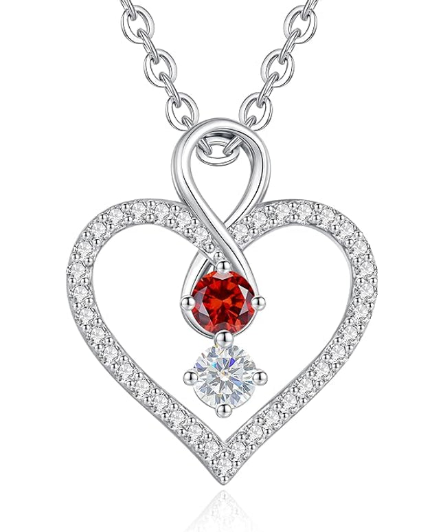 LOUISA SECRET Infinity Double Birthstone Necklace, 925 Sterling Silver Tiny Pendant Heart Necklace for Women Wife Her, Best Jewelry Gift Heart Jewelry Meaningful Gift for Valentine's Day, Christmas, Birthday Anniversary