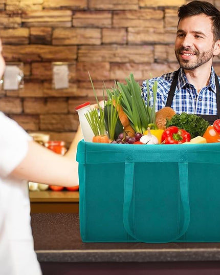 WISELIFE Reusable Grocery Shopping Bags 10 Pack Large Foldable Tote Bags Bulk, Long Handle for Shopping Groceries Clothes (New 5 Colors)