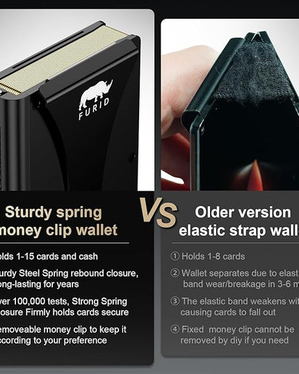 furid Slim Card Wallet for Men: Minimalist Metal Wallet with Money Clip - RFID Front Pocket Credit Card Holder for Work Business Travel - Gift for Father Husband Male Friend