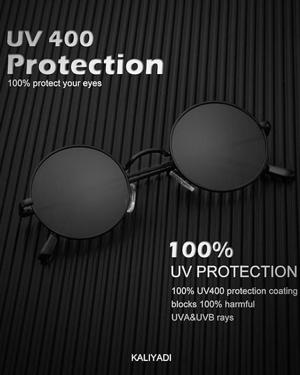 KALIYADI Round Polarized Sunglasses for Men Women Retro Metal Hippie Circle Style Sun Glasses UV Protection