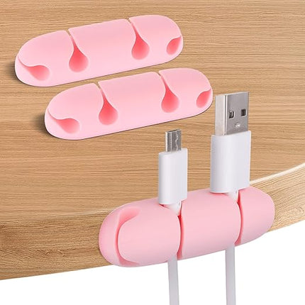 Cable Clips 3PCS Cord Wire Organizer Cable Management Holders 4 Hole Silicone Cable Harness USB Charging Accessory Cable Holder for Office and Home Desk (Pink)