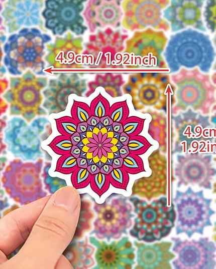 Colorful Mandala Vinyl Stickers, 50 PCS Waterproof Intricate Datura Pattern Decals for Laptops, Scrapbooking, Journals, Notebooks, Water Bottles, Suitcases, Phones & DIY Decor