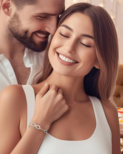 CDE Valentine's Day Gift Infinity Heart Birthstone Charm Link Bracelet for Women 925 Sterling Silver Adjustable Mother's Day Christmas Day Gift Anniversary Birthday Jewelry for Wife Girlfriend Her