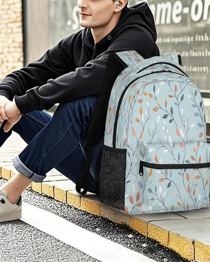 Large Backpack with 15.6 Inch Laptop Compartment, Leaves Vines Blue Adult Backpack for Work, Travel & School College Boys Girls