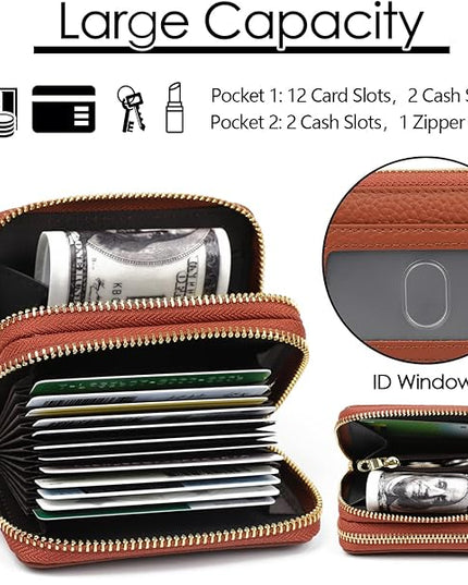 imeetu RFID Credit Card Holder, Small Leather Zipper Card Case Wallet for Women