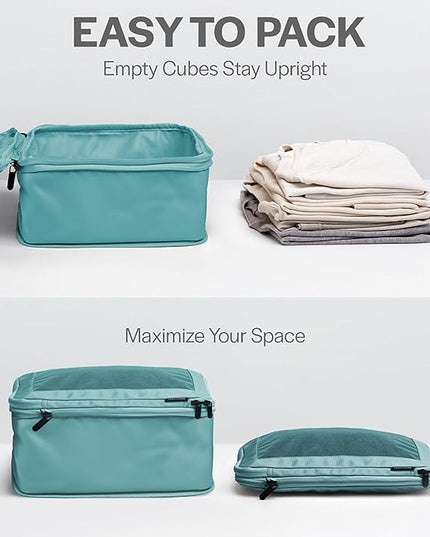 Aerotrunk Compression Packing Cubes for Travel - Luggage Organizer Bags - Double Zipper Packing Cubes for Suitcases (2-Pack, Teal)