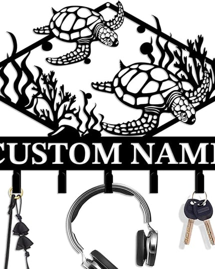 Casebrick Custom Sea Turtle Metal Wall Hooks,Key Holder-Personalized Iron Wall Decor for Keys, Coats & Home Organization (Black, Handmade,Decorative for Entryway, Beach,Bedroom,Office) (Style G)