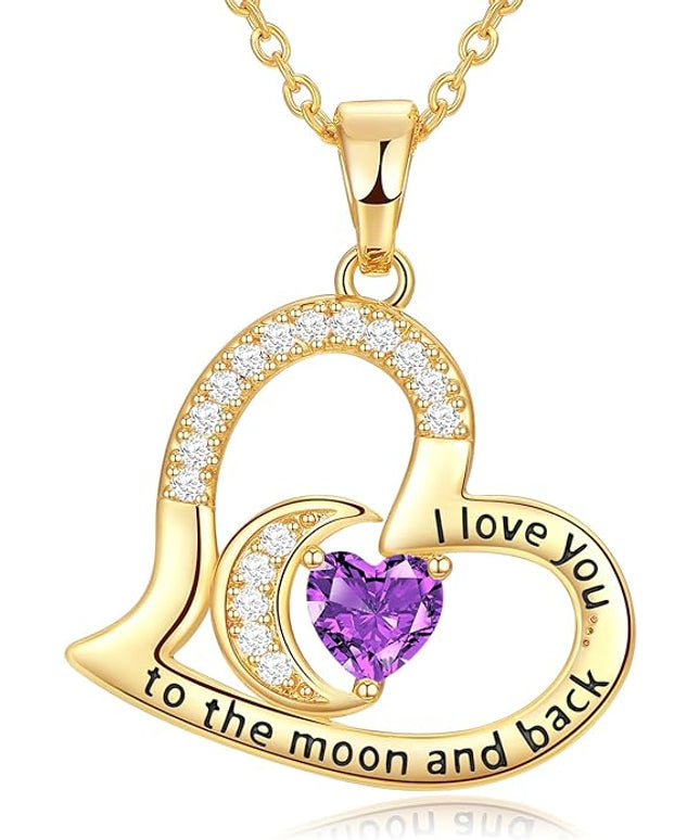 Anniversary Necklace for Women Birthstone Jewelry for Wife Gifts for Her Wife Birthday Gift Ideas Anniversary for Girlfriend I love you to the moon and back Necklaces Filled 925 Sterling Sliver