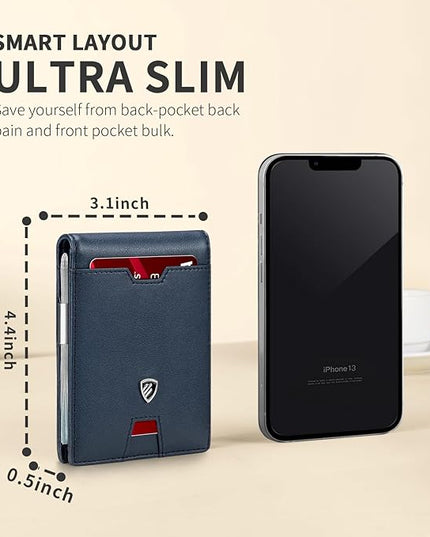 RUNBOX Mens Slim Wallet with Money Clip RFID Blocking Bifold Credit Card Holder for Men with Gift Box