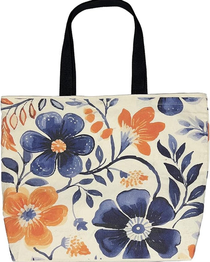 Large Tote Bag for Women, Floral Grocery Tote with Snap Thick Canvas Both Side Pattern, Gift Daily Use Shopping Travel Picnic