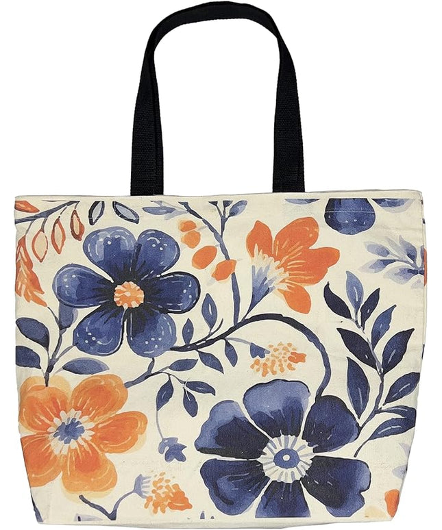 Large Tote Bag for Women, Floral Grocery Tote with Snap Thick Canvas Both Side Pattern, Gift Daily Use Shopping Travel Picnic