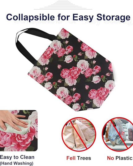 BeeGreen Flower Reusable Shopping Bags For Groceries 6 Pack- Large Foldable Tote Bags- Strong Handles for Heavy Groceries, Perfect for Supermarket, Farmers Market, and Storage Organization