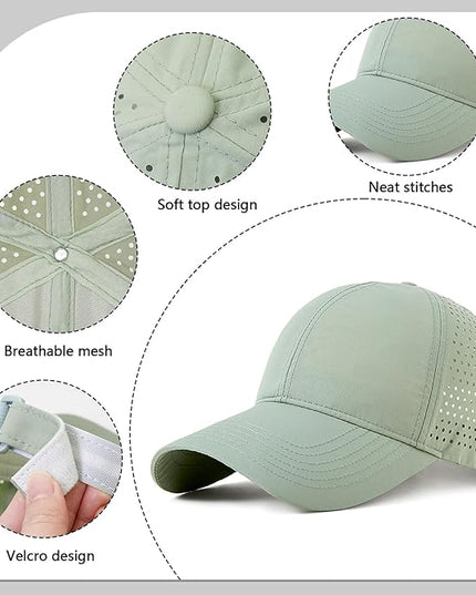 Xinveen Quick Dry Baseball Cap Curved Brim Snapback Hat Laser Cut Mesh Ball Cap Golf Ball Cap for Men Women