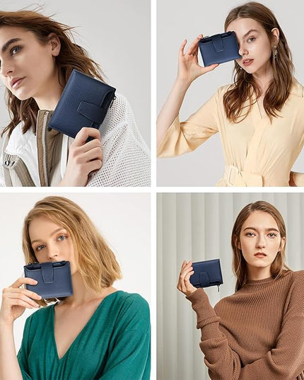 Airkit Small Wallet Women RFID Blocking Soft Leather Bifold Compact Card Holder Wallet for Women with Zipper Coin Pocket 4 ID Window
