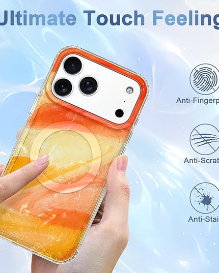 Cute Case for iPhone 17 Pro Case for Women Girls [Compatible with Magsafe] with Translucent Pearl Pattern Design, Aesthetic Girly Magnetic Protective Phone Cover, Orange
