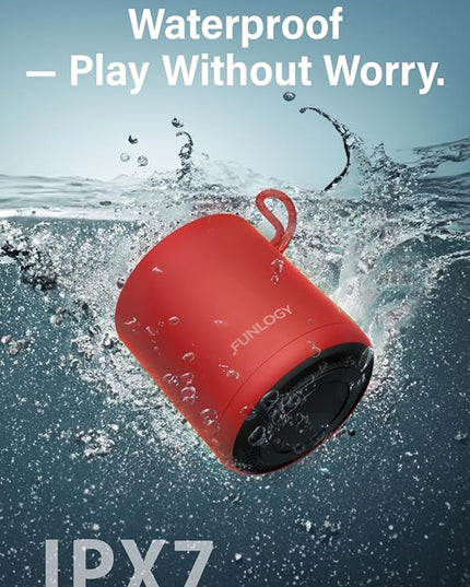 Portable Mini2 Bluetooth Speaker, Wireless Portable Speaker with Deep Bass, IPX7 Waterproof, TWS Stereo Pairing, Built-in Mic, Small Speaker for Shower, Outdoor, Travel, Red