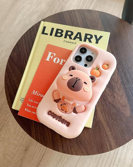Copybara Case Compatible with iPhone 17 Pro,Cute 3D Cartoon Copybara Stand Funny Kawaii Soft Silicone Gel Drop Protection Cover for Women Girls