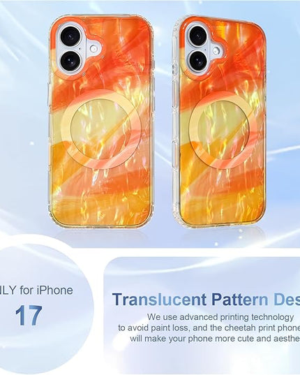 Cute Case for iPhone 17 Case for Women Girls [Compatible with Magsafe] with Translucent Pearl Pattern Design, Aesthetic Girly Magnetic Protective Phone Cover, Orange