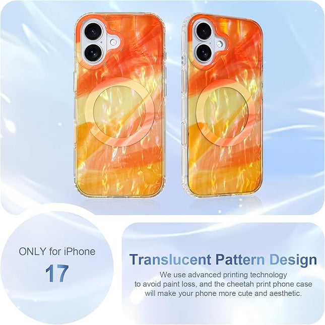 Cute Case for iPhone 17 Case for Women Girls [Compatible with Magsafe] with Translucent Pearl Pattern Design, Aesthetic Girly Magnetic Protective Phone Cover, Orange
