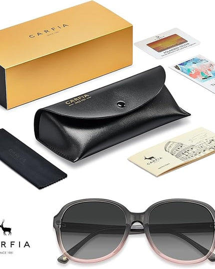 CARFIA Acetate Oversized Square Polarized Sunglasses for Women UV Protection Retro Trendy Big Shades