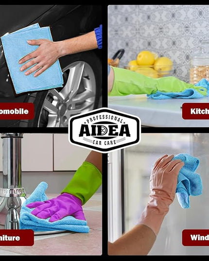 AIDEA Microfiber Cleaning Cloth Blue,150PK, Shop Rags, Microfiber Towels for Cars, Dusting Cloth Lint Free Rags, Absorbent Towels for SUVs, House, Kitchen, Mechanic, Workshops, 12"×12"