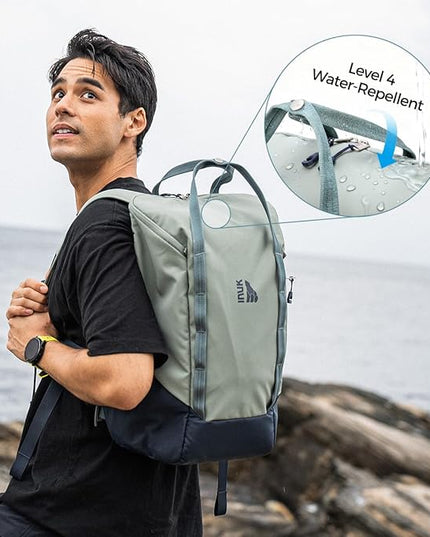 INUK Laptop Backpack for College Students & Work, 25L Lightweight Waterproof Backpack for Business Travel, Hiking Daypack with Padded Sleeve and Safety Whistle, Made from Recycled Materials，Green
