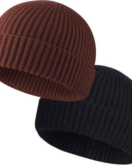 ROYBENS 2 Pack Wool Fisherman Beanies for Men, Knit Short Watch Cap Winter Warm Hats