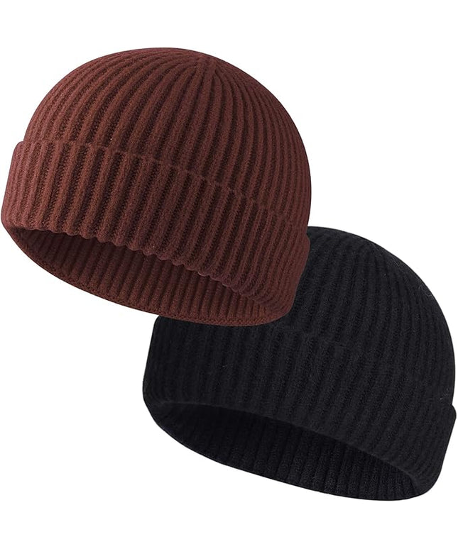 ROYBENS 2 Pack Wool Fisherman Beanies for Men, Knit Short Watch Cap Winter Warm Hats