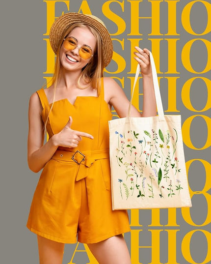 AUSVKAI Canvas Tote Bag Aesthetic for Women, Cute Reusable Cloth Cotton Bags for College Shopping Beach Grocery Trendy Gifts