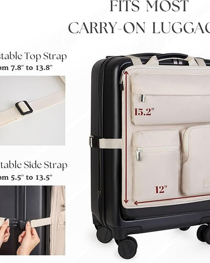 BAREFOOT CARIBOU Over Luggage Organizer for Carry On Bag or Suitcase with Storage Pockets, 16” Laptop Sleeve with Handle, Travel Accessories Bag Slide On Luggage Harness with Adjustable Straps (Ivory)