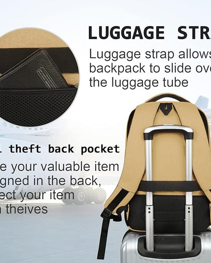 Laptop Backpack,Business Travel Anti Theft Slim Durable Laptops Backpack with USB Charging Port,Water Resistant College Computer Bag for Women & Men Fits 15.6 Inch Laptop and Notebook-Khaki