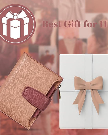 Airkit Small Wallet Women RFID Blocking Soft Leather Bifold Compact Card Holder Wallet for Women with Zipper Coin Pocket 4 ID Window