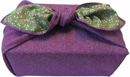 Furoshiki Japanese Wrapping Cloth Eco-Gift Wrap Paper Reversible Shark Skin Cherry blossoms Pattern, Eco-bag Bento Lunch Cake Wine Bottle Kimono Cover (Purple and Green, 27.6 x 27.6 inches)