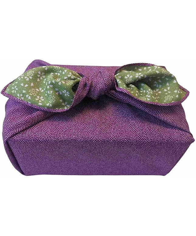 Furoshiki Japanese Wrapping Cloth Eco-Gift Wrap Paper Reversible Shark Skin Cherry blossoms Pattern, Eco-bag Bento Lunch Cake Wine Bottle Kimono Cover (Purple and Green, 27.6 x 27.6 inches)