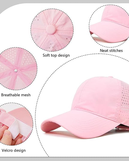 Xinveen Quick Dry Baseball Cap Curved Brim Snapback Hat Laser Cut Mesh Ball Cap Golf Ball Cap for Men Women
