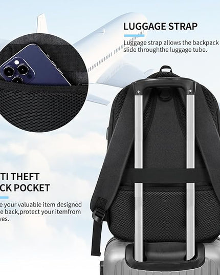 Backpack for Men,School Backpack for boys teens,Travel laptop backpack with USB Charging Port,Water Resistant business Work college bookbag,book bag Fits 15.6 Inch,Black Back Pack