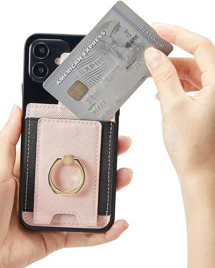 BIAJIYA Phone Card Holder RFID Leather Wallet Credit Adhesive Cell Case Stick-on Card Holder for Women and Men Back of Phone for Most of Smartphones