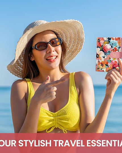 Passport Holder for Travel Essentials, RFID Blocking Leather Cover Wallet with Magnetic Closure, Aesthetic & Cute Passport Book Case for Women and Men - Garden