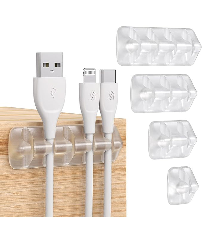 Syncwire Clear Cable Clips - Cord Holders - Self Adhesive Cable Management Organizer - Home, Office, Cubicle, Car, Nightstand, Desk Accessories - Gift Ideas Men, Women, Dad, Mom (5 Packs/15 Slots)