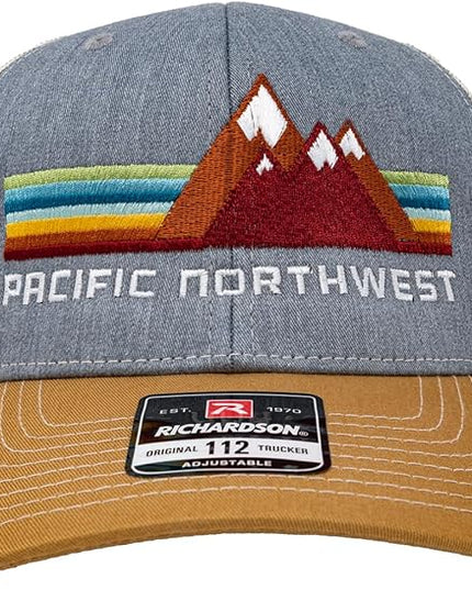 Pacific Northwest Trucker Hat - Richardson 115 Embroidered Snapback Cap for Men & Women - Hiking, Camping & Outdoor Adventure